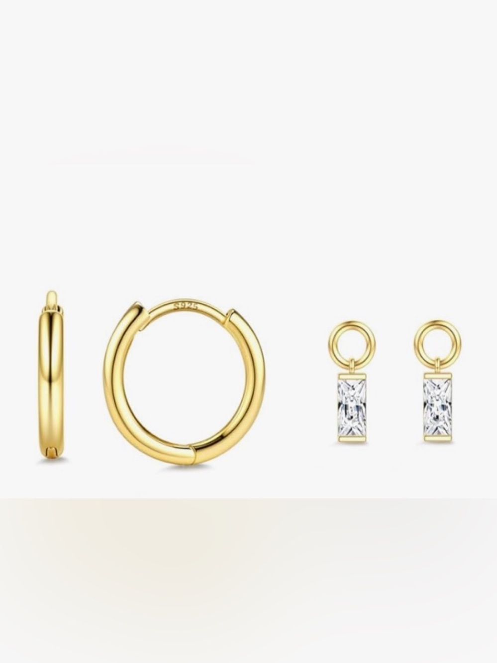 #156 Sterling silver Gold plated Hoop & CZ Dangle Earring Set
